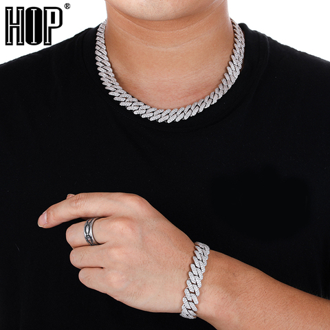 Hip Hop 12MM CZ Heavy Cuban Prong Bracelet Necklaces Box Buckle Iced Out Zircon Choker Chains For Men Jewelry With Solid Back ► Photo 1/6