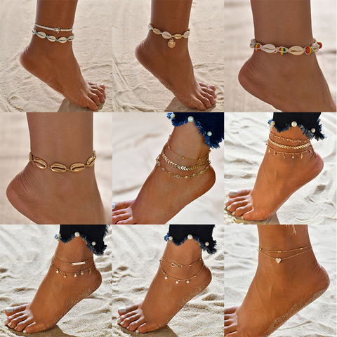 Female Bohemian Shell Heart Summer Anklets For Women Tortoise Ankle Bracelets Girls Barefoot on Leg Chain Jewelry Gift ► Photo 1/6
