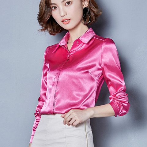 2022 Autumn Glossy slip satin shirts women long sleeve Shiny satin blouses women work wear office OL shirts formal satin tops ► Photo 1/5