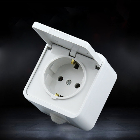 European standard power outlet IP44 level waterproof and bright outdoors cover wall socket 16A 250V ► Photo 1/6
