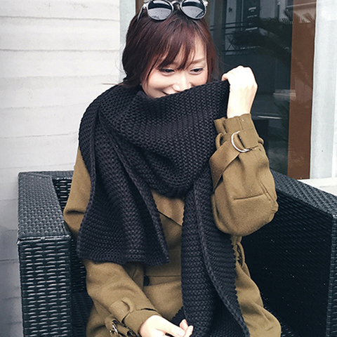 women scarf Korean wool female student long thick warm knitting winter red black white Beige scarf ► Photo 1/4