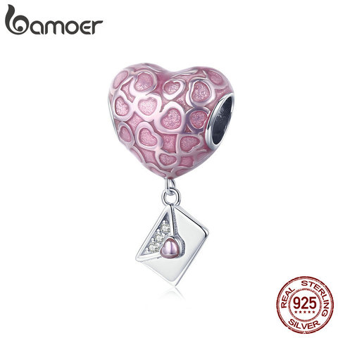 BAMOER Genuine 925 Sterling Silver Heart to Heart Love Envelope Pendant Charms fit Women Necklaces Chain Jewelry SCC1080 ► Photo 1/6