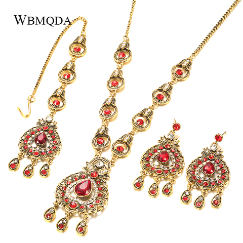 3 Pcs/lot Vintage Bohemian Indian Bridal Jewelry Sets Blue Red Peacock Prestige Necklace Earrings For Women Ethinc Accessories ► Photo 1/6