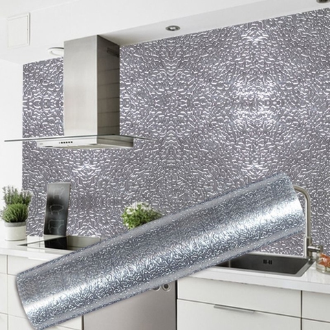 Kitchen Wall Stove Aluminum Foil Oil-proof Stickers Anti-fouling High-temperature Self-adhesive Croppable Wallpaper ► Photo 1/5