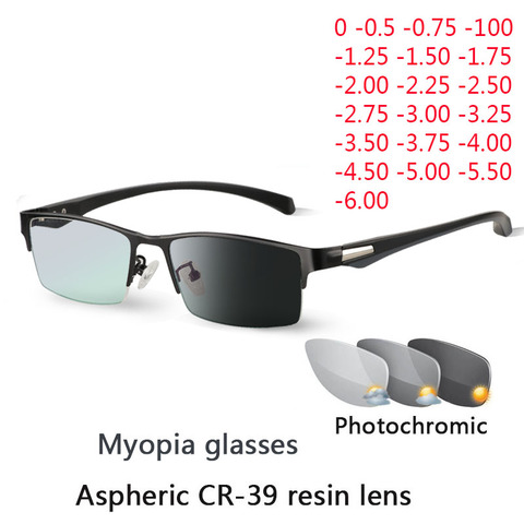 New Sun Photochromic Myopia Eyeglasses Optical Men student Finished Myopia Eyewear prescription Glasses Frame Half Rim -1.0 -4.0 ► Photo 1/6