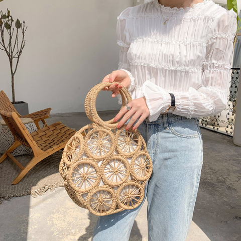 fashion rattan hollow round straw bags wicker woven women handbags summer beach shoulder crossbody bags casual lady bali purses ► Photo 1/6