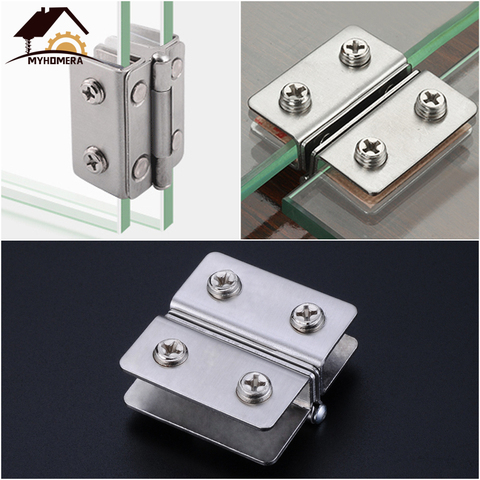 Myhomera Glass Door Hinge Double Sided Clip without Hole Stainless Steel Cabinet Cupboard Glass Clamps Clip for 4-9mm 180 Degree ► Photo 1/6