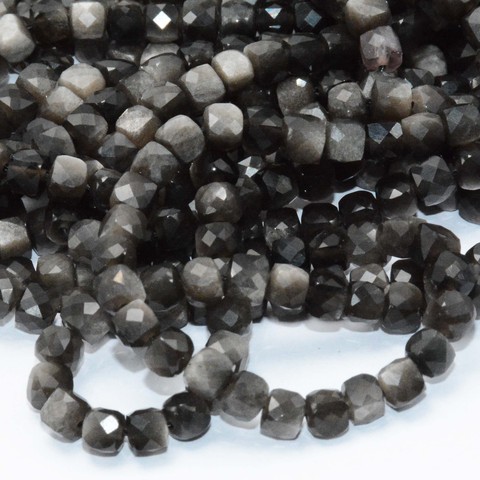 Natural Silver Sheen Obsidian Irregular Faceted Cube Beads 4.2mm~4.5mm ► Photo 1/4