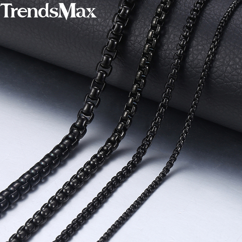 2-5mm Black Box Chain Necklace For Men Stainless Steel Necklace Men's Necklace Wholesale Jewelry 18-36