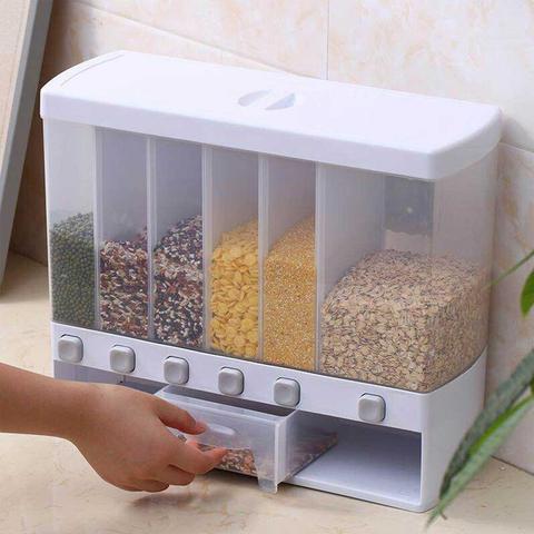 Dry Food Dispenser 6-Grid Grain Rice Bucket Cereal Dispensers Food Storage Box Container Kitchen Storage Tank ► Photo 1/6