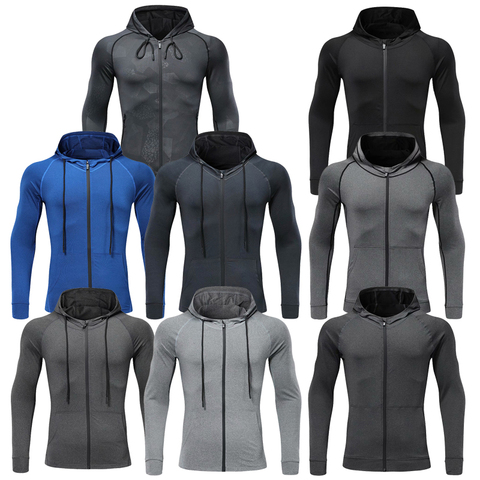 Men Fitness Sport Jacket Gym Running Hoodies Male Sportswear Workout Coat Jogging Hooded Shirt Outdoor Sweatshirt MMA Dry Fit ► Photo 1/6