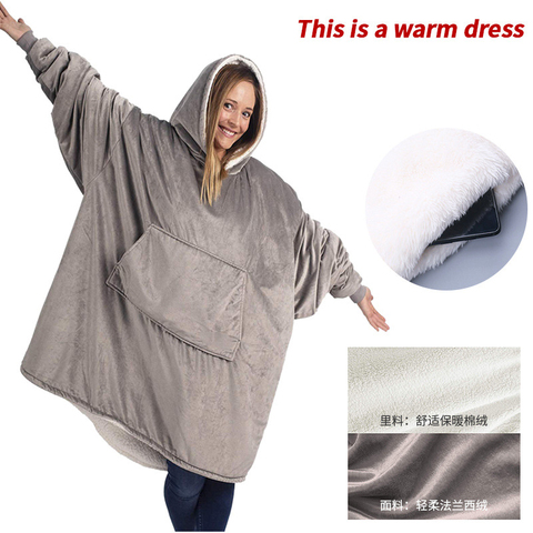 TV Fleece Blanket With Sleeves Outdoor Hooded Pocket Blankets Warm Soft Hoodie Slant Robe Bathrobe Sweatshirt Pullover ► Photo 1/6