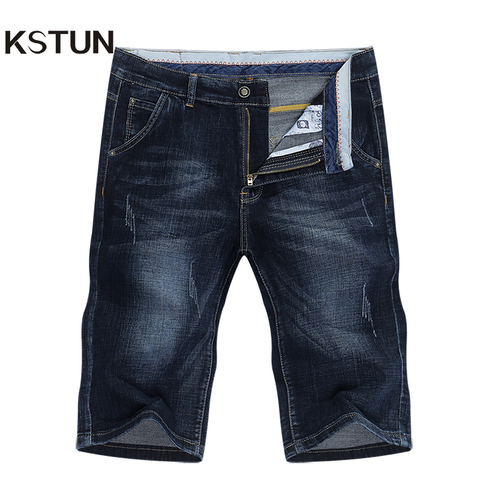 KSTUN Summer Shorts Jeans Men Denim Pants Stretch Dark Blue Fashion Design Men's Jeans Slim Straight Male Short  Jeans Hombre ► Photo 1/6