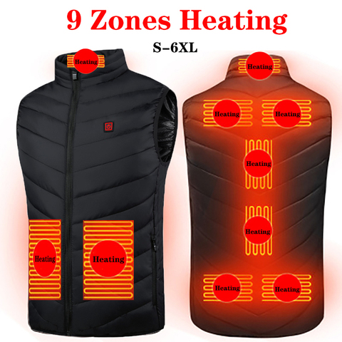 9 Areas Heated Vest Jacket USB Men Winter Electrical Heated Sleevless Jacket Outdoor Fishing Hunting Waistcoat Hiking Vest ► Photo 1/6