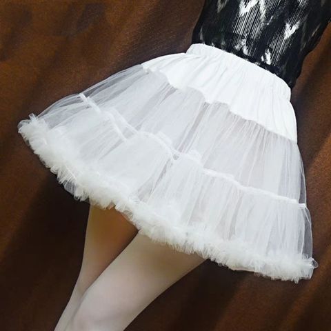 Women Girls Ruffled Short Petticoat Solid White Color Fluffy Bubble Tutu Skirt Puffy Half Slip Prom Crinoline Underskirt No Hoop ► Photo 1/5