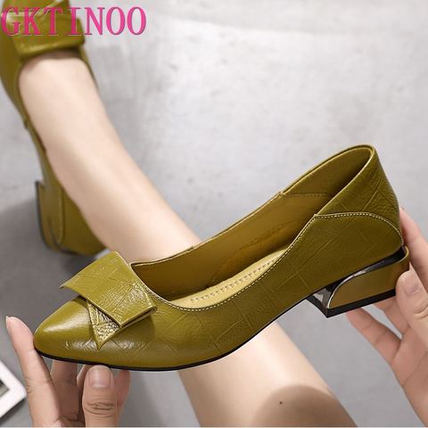 GKTINOO Brand Shoes Thick Heel Ladies Pumps Genuine Leather Pointed Toe Colorful Square Heels Party Handmade Shoes Women ► Photo 1/6