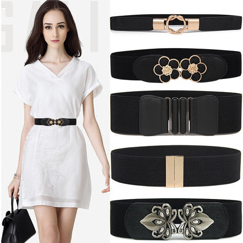 High Quality Belts for Women Black Waist Elastic Ladies Band Round Buckle Decoration Coat Sweater Fashion Dress Rice White ► Photo 1/6