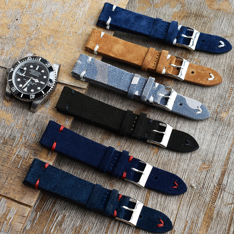 Men Watch Band Genuine Suede Leather Vintage Strap 18mm 20mm 22mm 24mm High Quality Royal Blue Watchband Strap Watch Accessories ► Photo 1/6