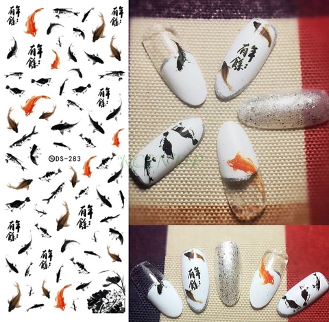 Nail sticker nails art decorations sliders adhesive design Gold golden Fish water Transfer decals manicure lacquer accessoires ► Photo 1/6