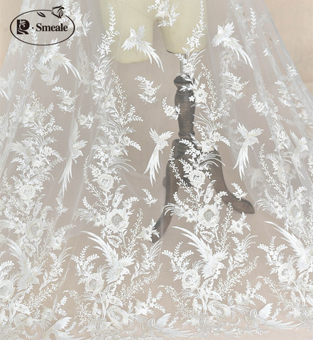 Beautiful flower bird embroidered lace fabric Romantic wedding sequins DIY dress lace free shipping RS1639 ► Photo 1/6