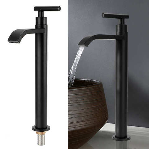 Universal G1/2 Simple Black Stainless Steel Single Cold Water Faucet Kitchen Bathroom Countertop Basin Sink Tap Waterfall Faucet ► Photo 1/6