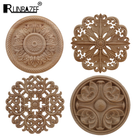 RUNBAZEF Wood Applique Onlay Wood Decal Exquisite Unpainted Decoration Rubber Wood European Oval Home Cabinet Window Hot Sale ► Photo 1/6