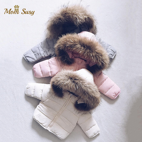 Baby Boy Girl Winte Down Jacket Thick Cotton Padded Infant Toddler Fur Hooded Coat Solid Snow Suit Zipper Baby Clothes 1-7Y ► Photo 1/6