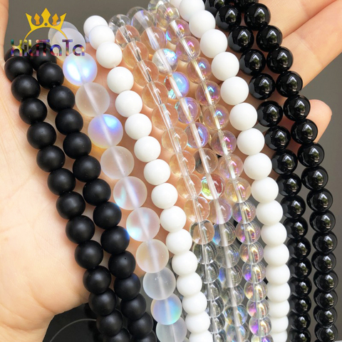 Natural Matte Black White Agates White Tridacna Crystal Glass Round Beads For Diy Bracelet Jewelry Making 15'' 4 6 8 10 12mm ► Photo 1/6