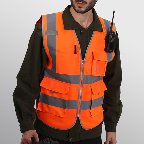 WorkWear Uniforms 4 Pockets Class 2 High Visibility Zipper Front Safety Vest With Reflective Strips Washable Comfortable L-2XL ► Photo 1/6