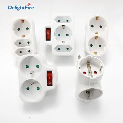 EU Plug Adapter Standard Conversion Socket ON/OFF Switch 16A 250V France German Plug 1 to 2/1 to 3 Way Wireless Extended Socket ► Photo 1/6