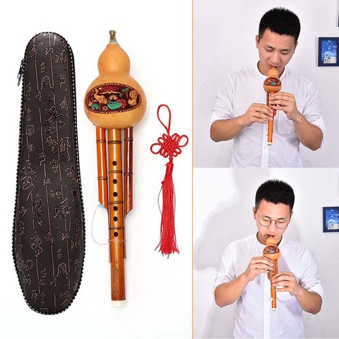 Chinese Handmade Bamboo Hulusi Gourd Cucurbit Flute Ethnic Musical Instrument Key With Case For Beginner Music Lovers ► Photo 1/1