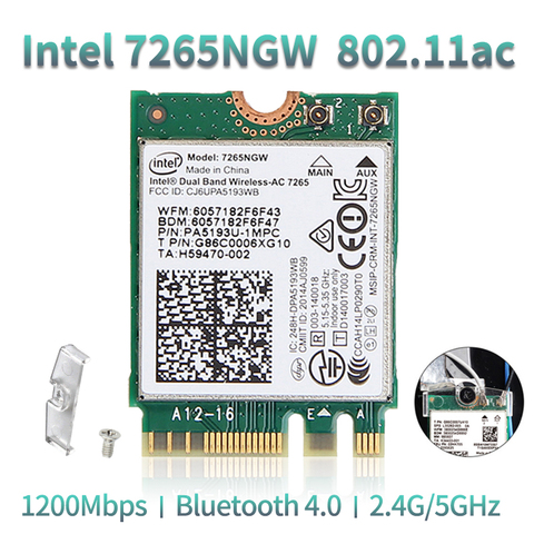 Dual band Wireless-AC 1200M WiFi 7265NGW For Intel 7265 Wi-Fi 802.11ac 2x2 Bluetooth NGFF M.2 Wlan Card  BT 4.0 Network Adapter ► Photo 1/5