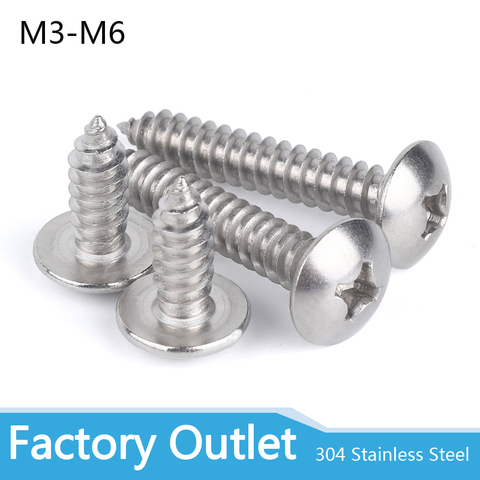 M3 M4 M5 M6 304 Stainless Steel Self-tapping Truss Screws Round large Flat round Head Cross Mushroom Phillips Screws ► Photo 1/5