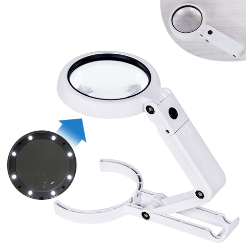 Foldable Magnifier 5X 11X Magnifier Lamp For Newspape 8 LED Table Desk Stand Handheld Portable Magnifying Glass Loupe C ► Photo 1/6