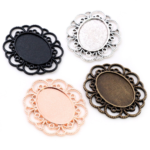 4pcs 18x25mm Inner Size Antique Silver Flowers Style Cameo Cabochon Base Setting Charms Pendant necklace findings  (C2-33) ► Photo 1/5
