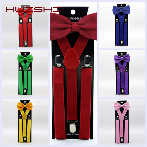 HUISHI Men Solid Suspenders Bow Tie Set Polyester 13 Colorful Charming Y-Back Braces Butterfly Adult Adjustable Bowtie Fashion ► Photo 1/6