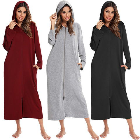 Autumn Winter Plus Size Hoodie Sleepwear Women Long Sleeve Lounge Wear Sexy Bath Robe Home Dress With Zipper Ladies Night Gowns ► Photo 1/6
