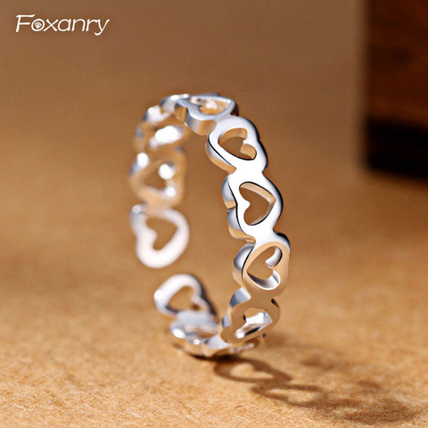Foxanry Wholesale 925 Sterling Silver Creative Simple Heart Rings for Women Couples Korean Fashion Party Jewelry Adjustable ► Photo 1/5