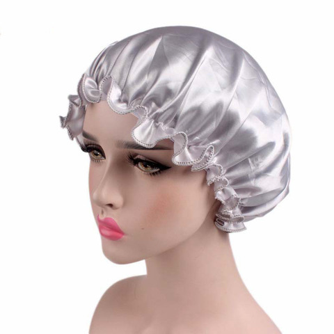 Satin Hair Cap Bonnet Night Sleep Cap Women Shower Cap Femme Silk Long Hair Cap Hat For Bath Unisex  hair bonnets ► Photo 1/6