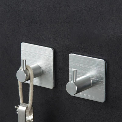 Aluminum Hanger Hook Stainless Steel Hook Self Adhesive Home Wall Storage Holder Bathroom Towel Hanger Kitchen Accessories Hole ► Photo 1/6