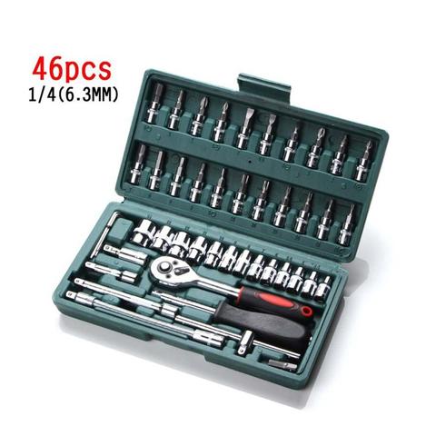 46pcs Car Repair Tool 46pcs 1/4-Inch Socket Set Car Repair Tool Ratchet Torque Wrench Combo Tools Kit Auto Repairing Tool Set ► Photo 1/6