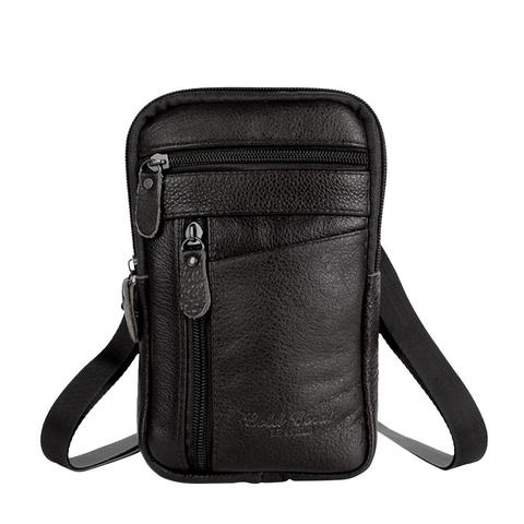 Classic Texture Creative Design Chic Multifunction Genuine Leather Shoulder Bag Solid Color Men Zip Crossbody Handbag ► Photo 1/6