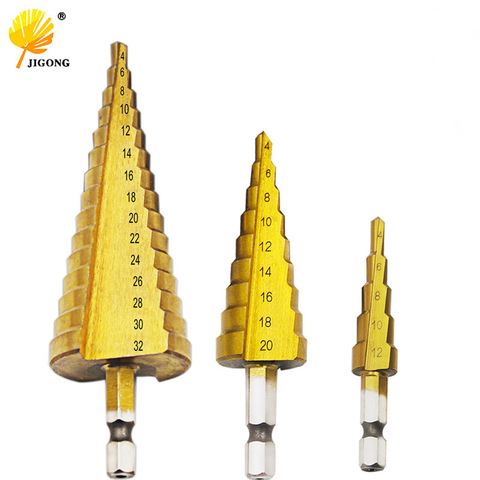 3pcs/set metal drill 4-32mm wooden step drill straight groove HSS steel cone titanium coating mini drill tool hole knife ► Photo 1/5