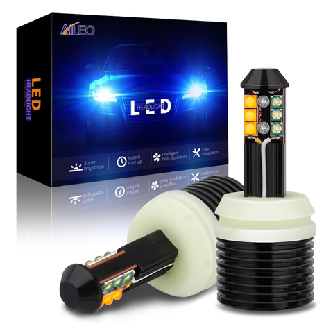 AILEO High Quality Dual Color 1156 7506 BA15S P21W LED Canbus Turn Signal Lights Error Free DRL 8SMD 12V 3000LM 48W White+Yellow ► Photo 1/6