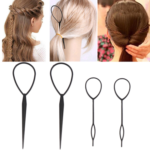 4 Pcs Fashion Ponytail Creator Plastic Loop Popular Hair Styling Tools Black Topsy Tail Clip Hair Braid Maker Fashion Salon ► Photo 1/6