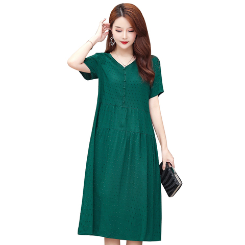 2022 New Style Women Summer Dresses V-neck Cotton Plus Size Vestidos Robe Femme 5XL Vintage Dress A-line Casual Short Solid ► Photo 1/6