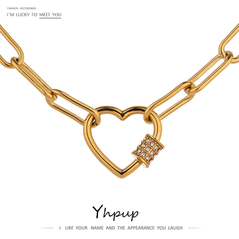 Yhpup Romantic Heart Stainless Steel Chain Necklace for Women Delicate Cubic Zirconia 14 K Choker Necklace Jewelry Accessories ► Photo 1/6