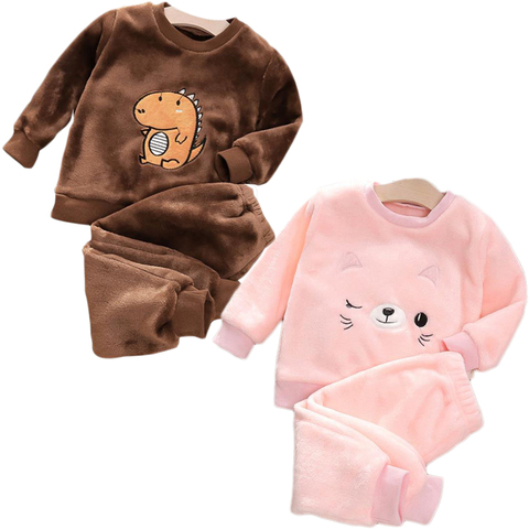 2022 New Boy Girl Autumn Winter Pajamas Set Flannel Fleece Toddler Child Warm Catoon Bear Sleepwear Kids Home Suit 1-4Y ► Photo 1/6