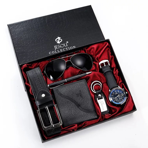 Fashion Men Watch Luxury Gifts Set Sunglasses Top Quality Belt Wrist Watch Wallet Key Ring pen  For Men Valentine's Christmas ► Photo 1/6