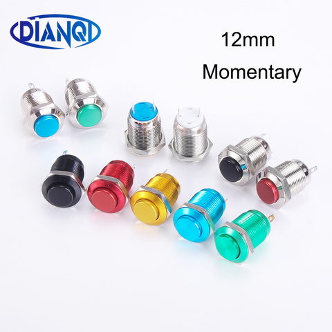 12mm Waterproof Momentary High Round Metal Push Button Switch Car Start Horn Speaker Bell Automatic Reset metal switch reset Eng ► Photo 1/4